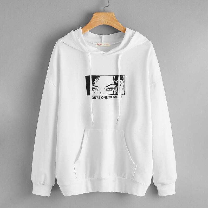 

Kangaroo Pocket Figure Graphic Hoodie, White