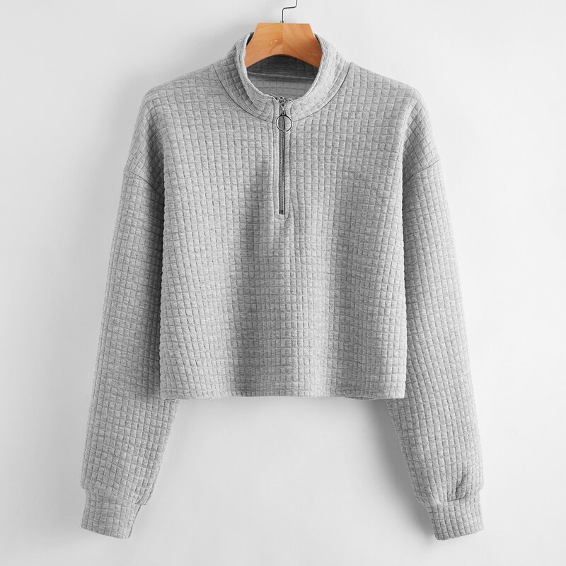 

Half Zip Crop Sweatshirt, Light grey