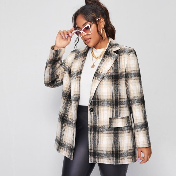 

Plus Single Button Plaid Blazer, Multicolor