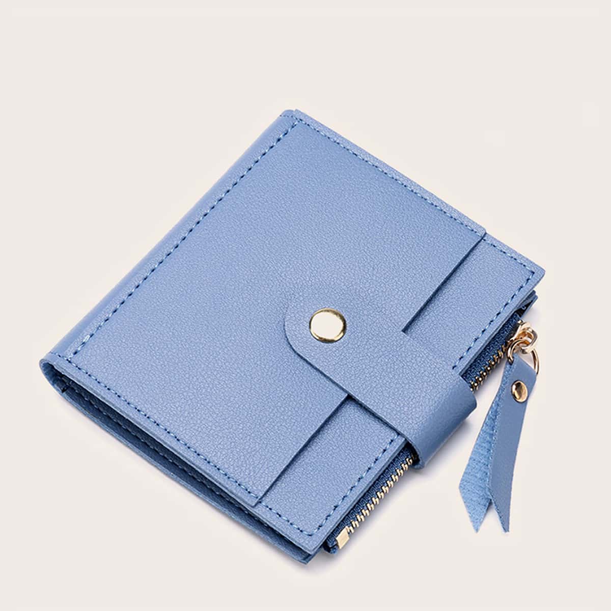 

Snap Button Bifold Purse, Blue