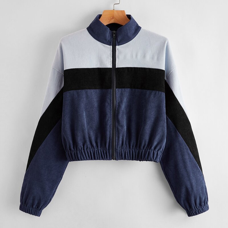 

Corduroy Colorblock Zip Up Jacket, Multicolor