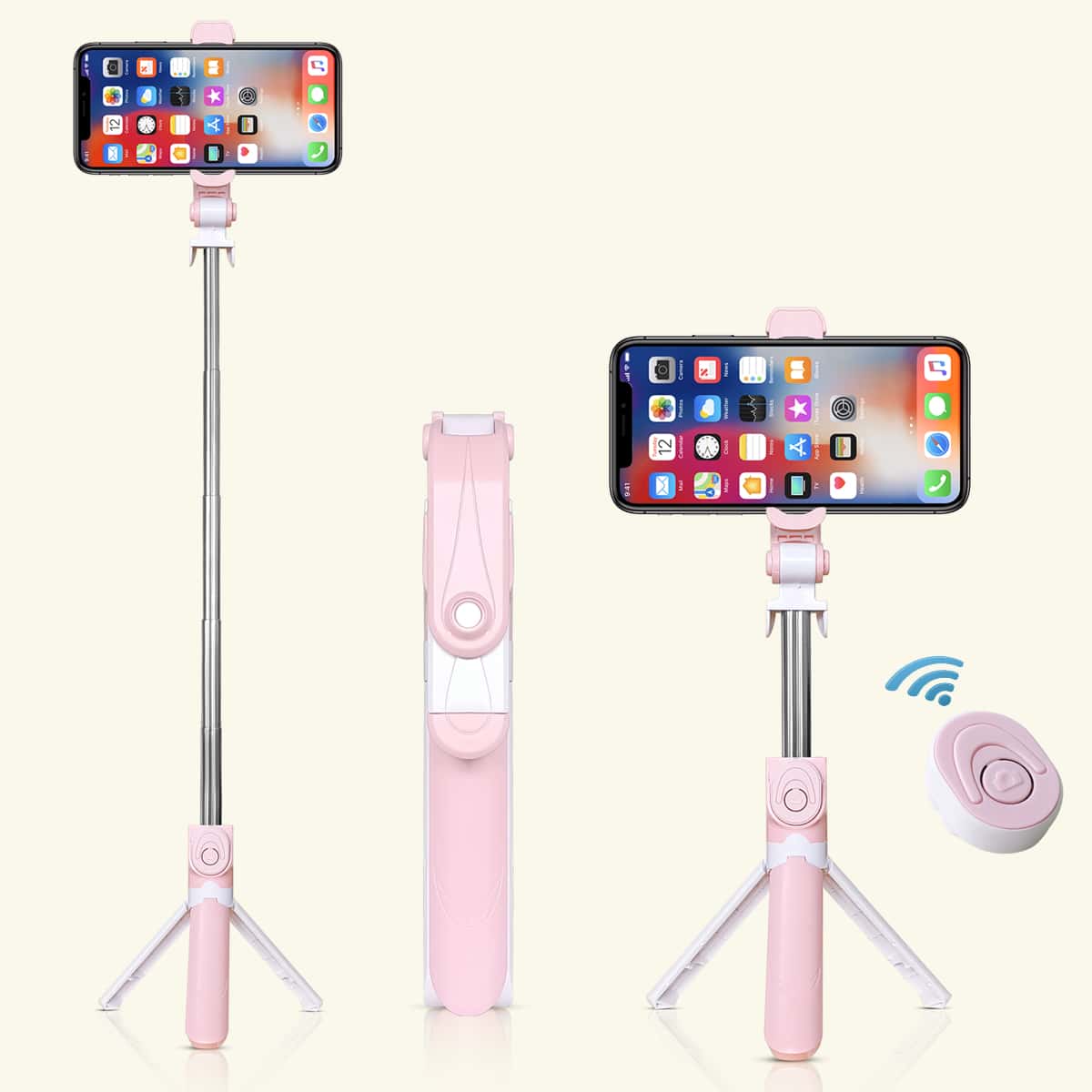

1pc Wireless Bluetooth Telescopic Mobile Phone Selfiestick, Pink