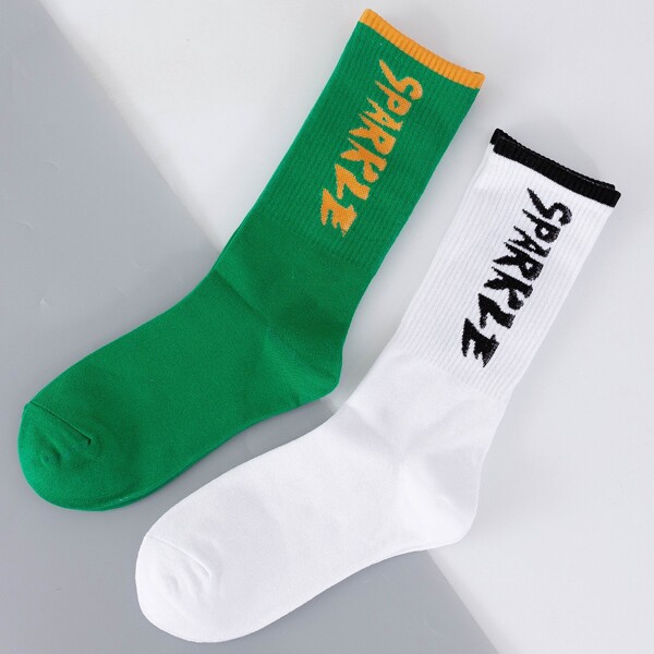 

2pairs Letter Graphic Socks, Multicolor