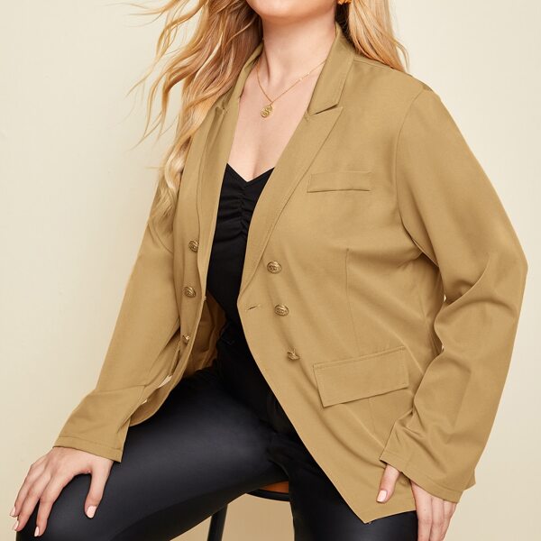 

Plus Double Breasted Lapel Collar Blazer, Camel