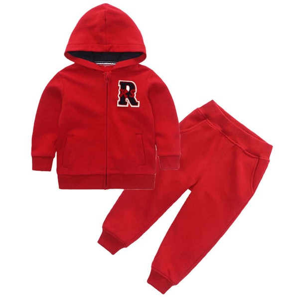 

Toddler Boys Letter Patched Hooded Sweatshirt & Sweatpants, Red
