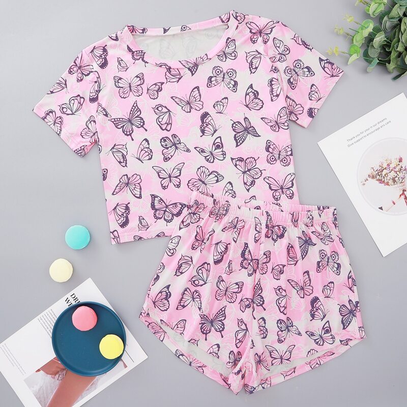 

Allover Butterfly Print Pajama Set, Baby pink