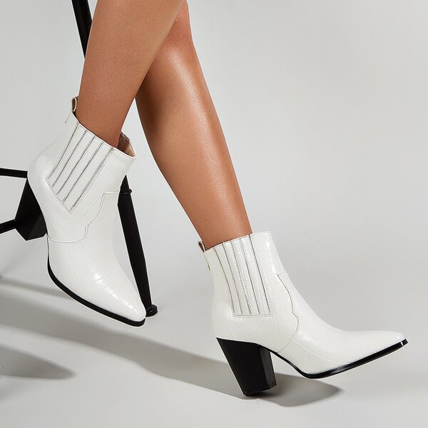 

Croc Embossed Chunky Heeled Boots, White