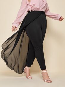 Modelyn Quần Plus Size Cao thấp màu trơn Thanh lịch - màu đen - Xem 1