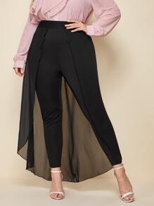 Modelyn Quần Plus Size Cao thấp màu trơn Thanh lịch - màu đen - Xem 3