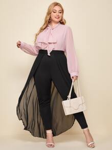 Modelyn Quần Plus Size Cao thấp màu trơn Thanh lịch - màu đen - Xem 5