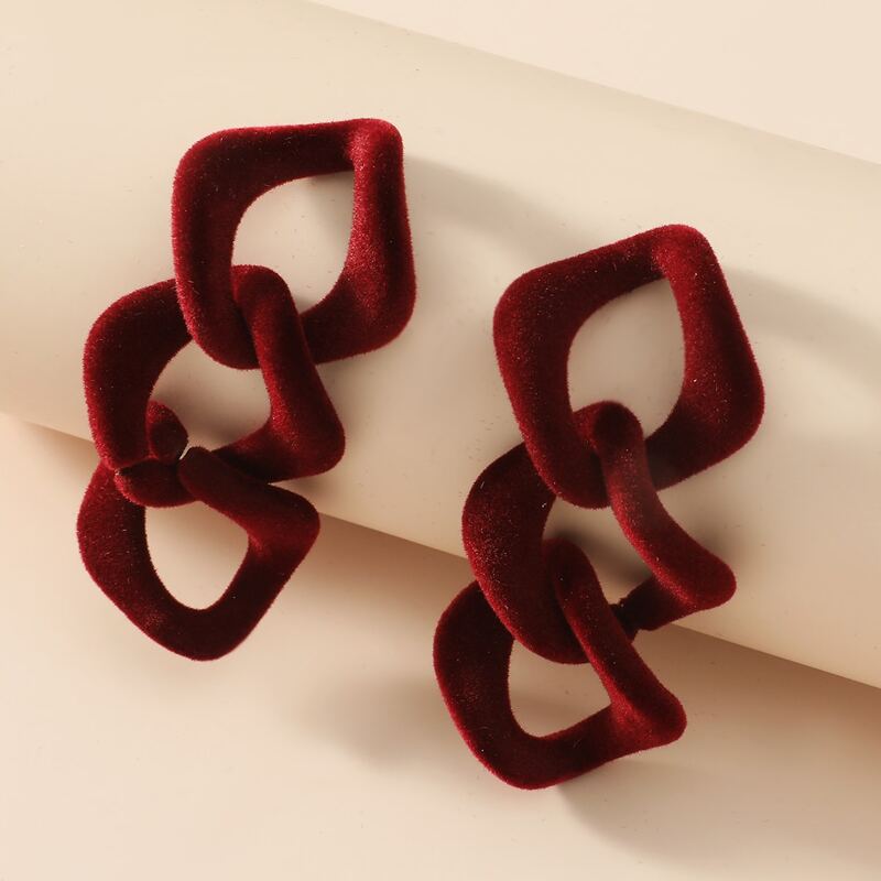 

Hollow Out Link Drop Earrings, Red