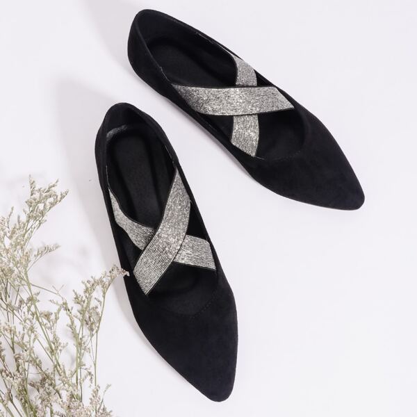 

Cross Strap Wide Fit Flats, Black