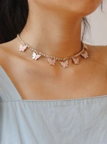 Bướm charm rhinestone vòng cổ - Hồng - Xem 2