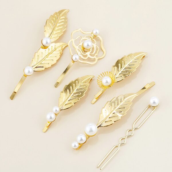

6pcs Leaf Decor Hair Clip, Gold