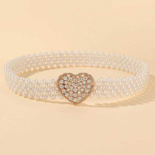 

Faux Pearl Beaded Belt, White