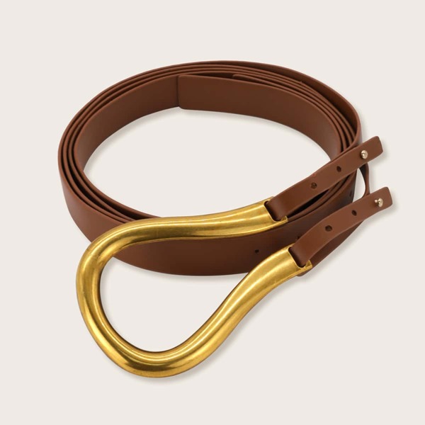 

Curved Metal Buckle Belt, Brown