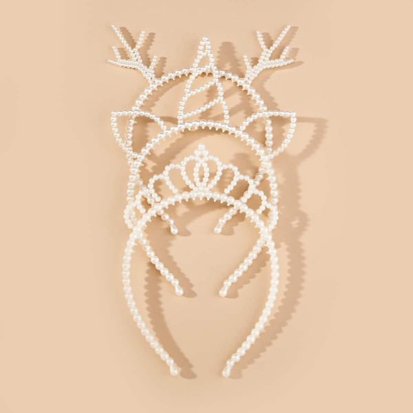 

3pcs Toddler Girls Unicorn Faux Pearl Decor Hair Hoop, White