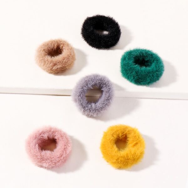 

6pcs Fluffy Hair Tie, Multicolor