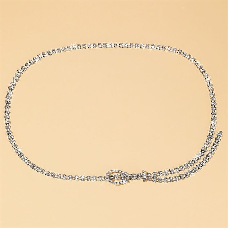 

Rhinestone Decor Chain Belt, Silver
