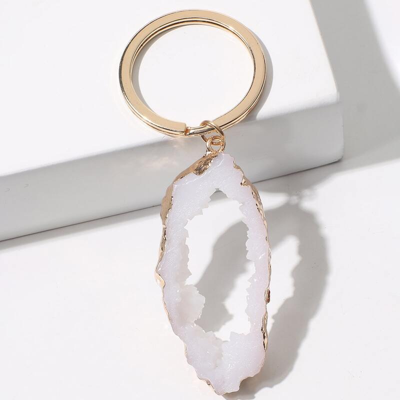 

Natural Stone Charm Keychain, White