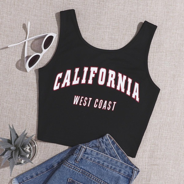 

Plus Letter Graphic Crop Tank Top, Black