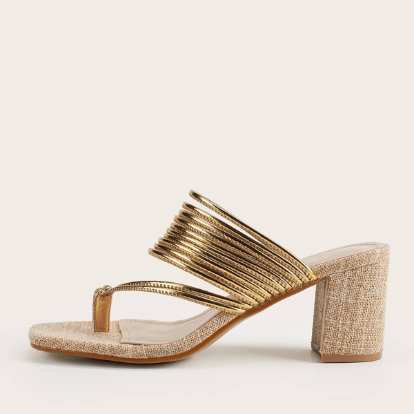 

Toe Ring Metallic Chunky Heeled Mules, Champagne