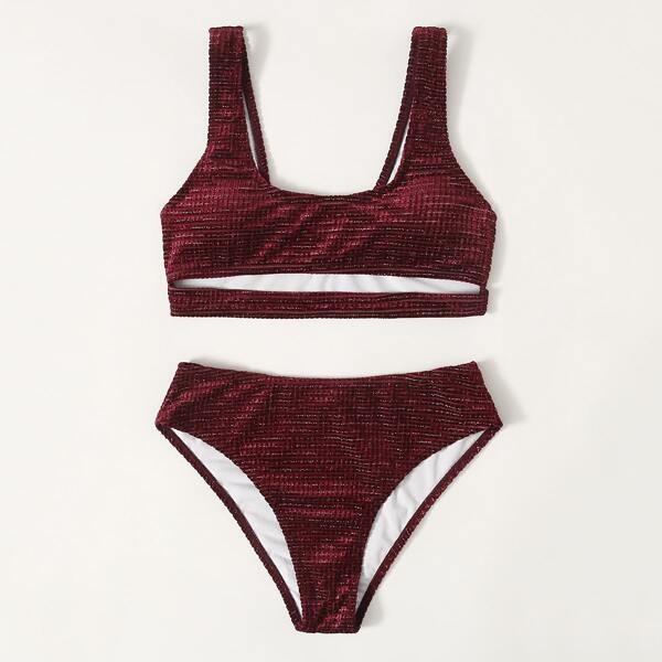 

Velvet Cut-out High Waisted Bikini Swimsuit, Maroon
