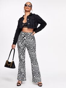 SHEIN Essnce Nút áo khoác denim cắt xén phía trước - màu đen - Xem 3