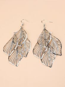 Bông tai thả thiết kế hình lá kim loại - Bạc - Xem 2
