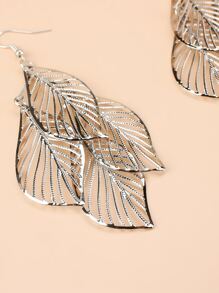 Bông tai thả thiết kế hình lá kim loại - Bạc - Xem 3