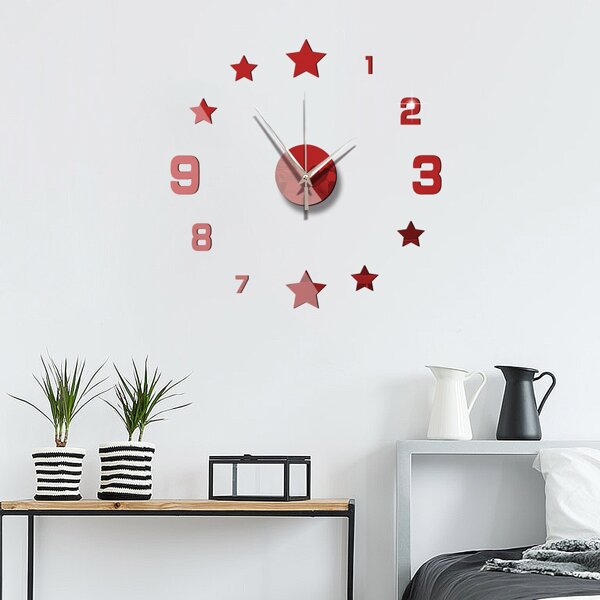 

1set Mirror Surface Wall Clock, Red