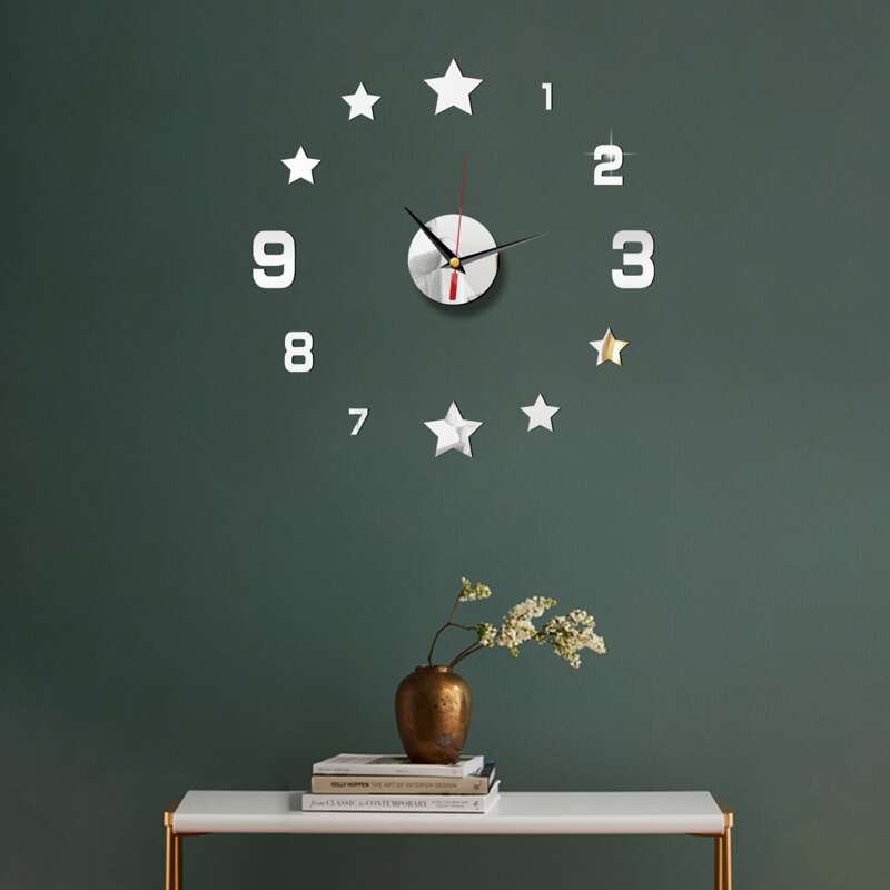 

1set Mirror Surface Wall Clock, Silver