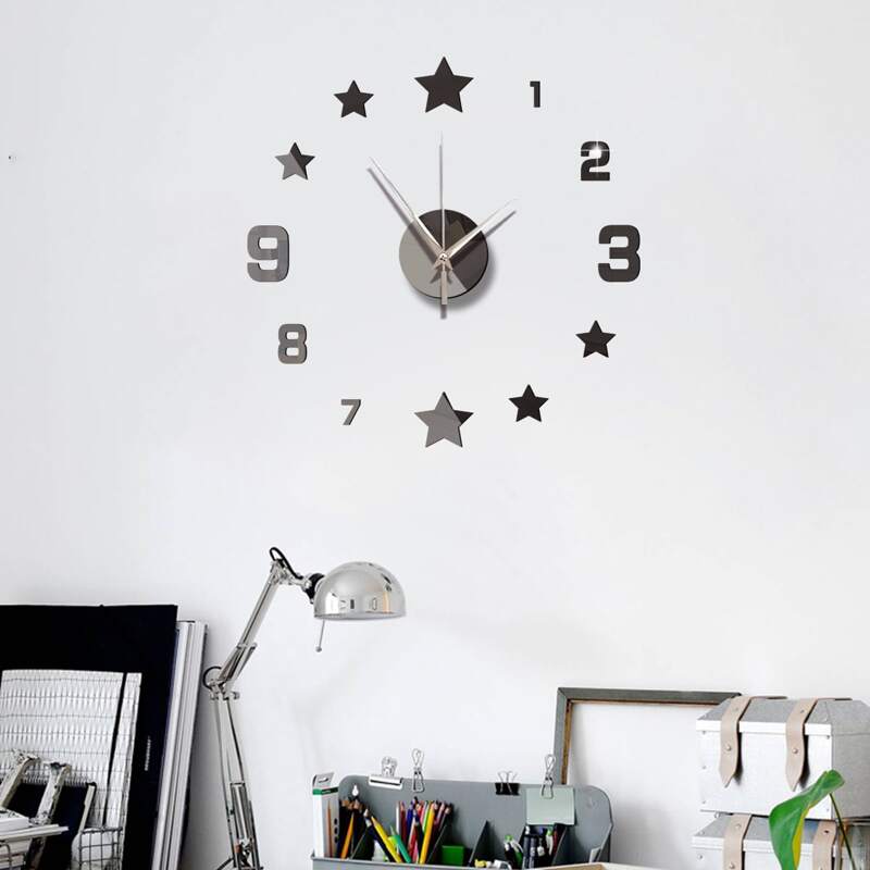 

1set Mirror Surface Wall Clock, Black