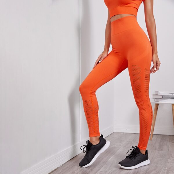

Neon Orange Laser Cut Sports Leggings, Orange neon