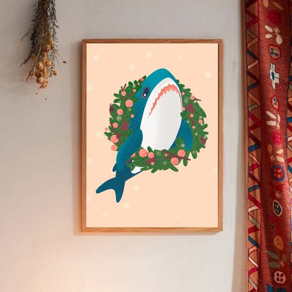 

Shark Print Wall Painting Without Frame, Multicolor