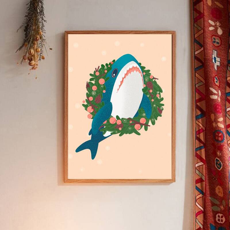 

Shark Print Wall Painting Without Frame, Multicolor