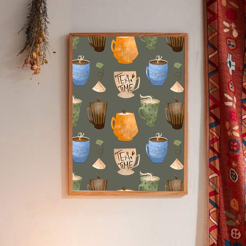 

Coffee Cup Print Wall Painting Without Frame, Multicolor