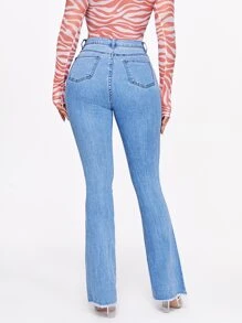 SHEIN SXY Jeans de pierna amplia rotos bajo crudo - Lavado ligero - Ver 2