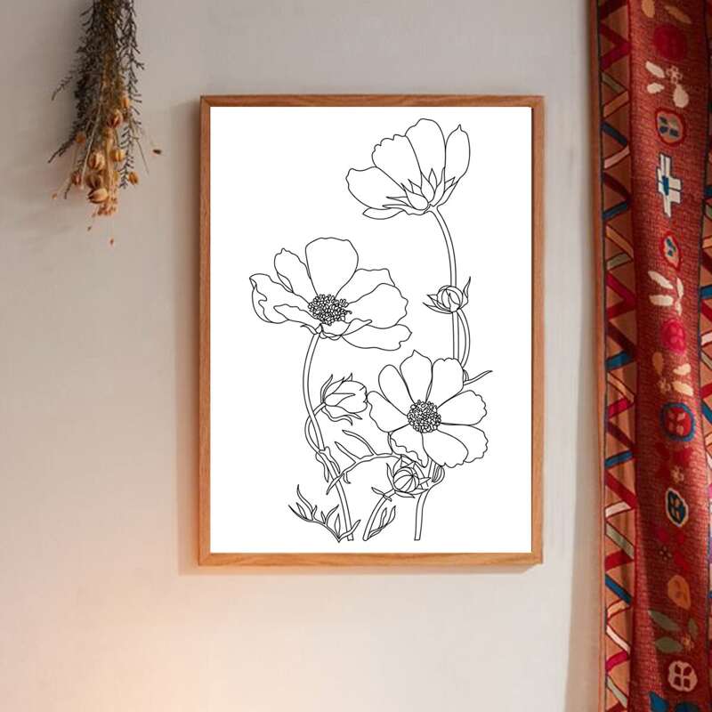 

Flower Print Wall Painting Without Frame, White