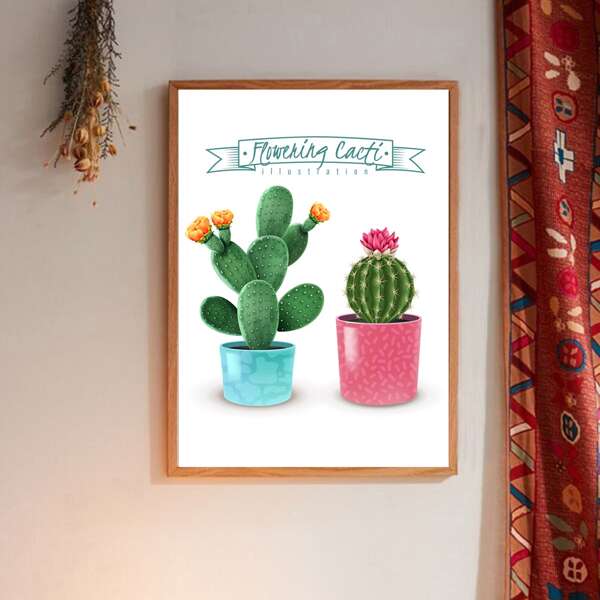 

Potted Cactus Print Wall Painting Without Frame, White