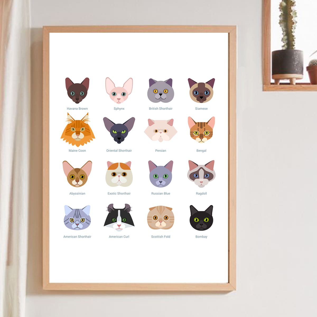 

Cat Print Wall Painting Without Frame, White