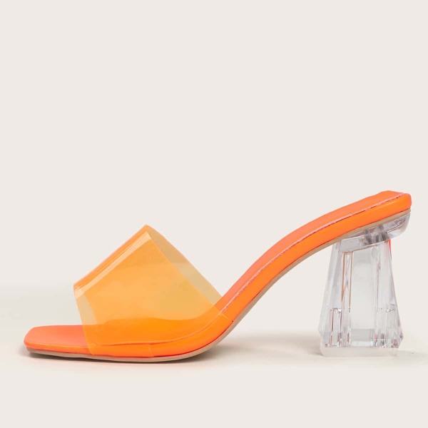 

Clear Chunky Heeled Mules, Clear burnt orange
