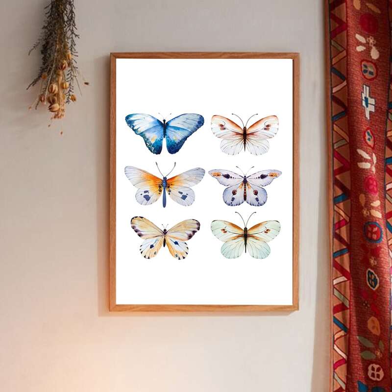 

Butterfly Print Wall Painting Without Frame, White
