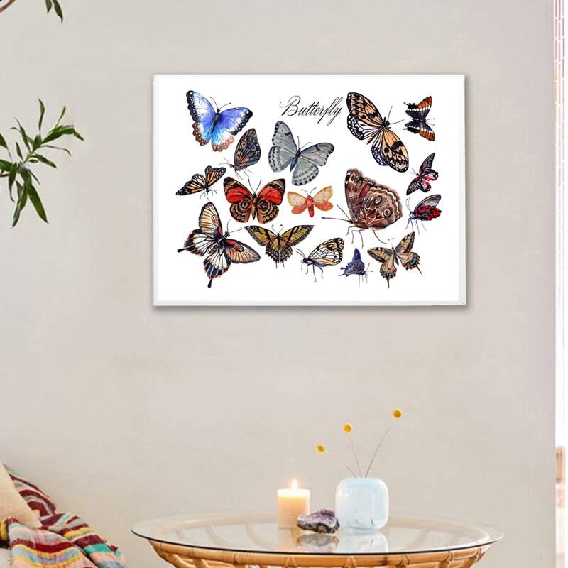 

Butterfly Print Wall Painting Without Frame, White