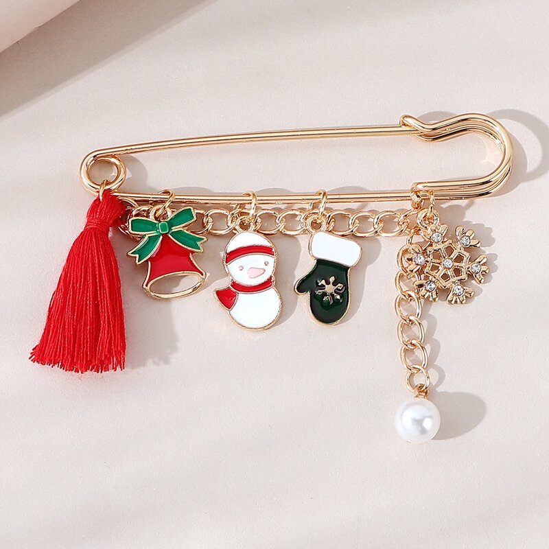 

Christmas Snowman & Tassel Decor Brooch, Multicolor