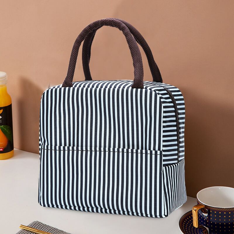 

Striped Pattern Lunch Bag, Black and white