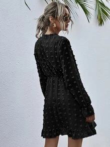 Dress Frill Plain Boho - Hitam - View 2