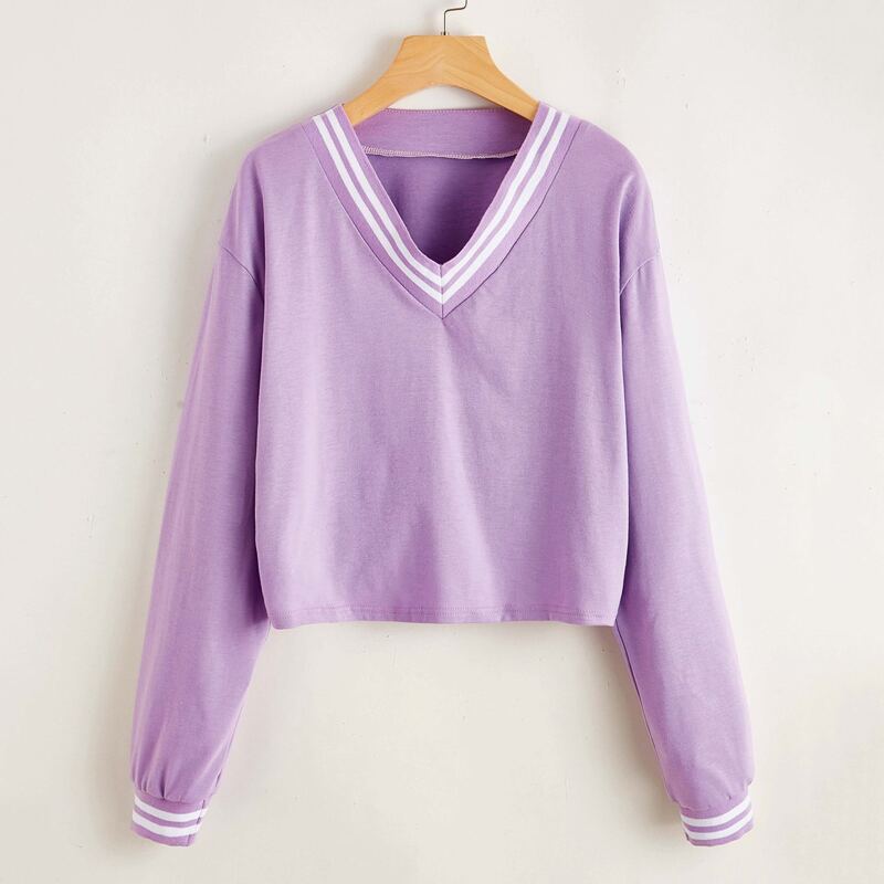 

Striped Binding Tee, Lilac purple