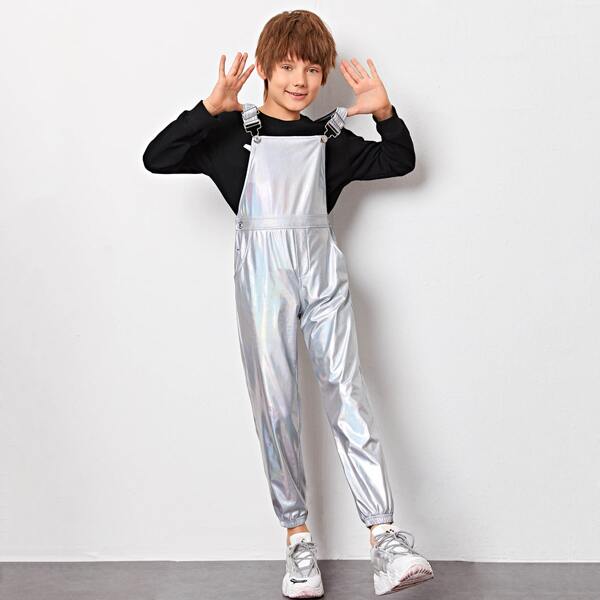 

Boys Crisscross Back Metallic Overalls, Silver