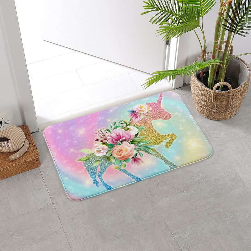 

Unicorn Print Floor Mat, Multicolor